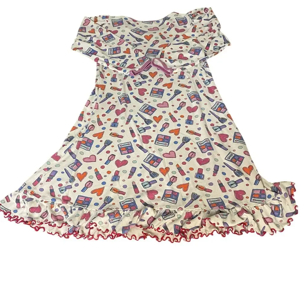 Sara's Prints white makeup print short sleeve ruffle‎ bottom sleep dress SIZE 8 - Picture 5 of 5
